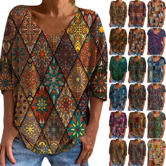 AzuTee - Ethnic Patch Geometric Graphic T Shirt - MTR210