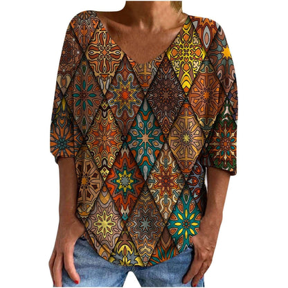 AzuTee - Ethnic Patch Geometric Graphic T Shirt - MTR210