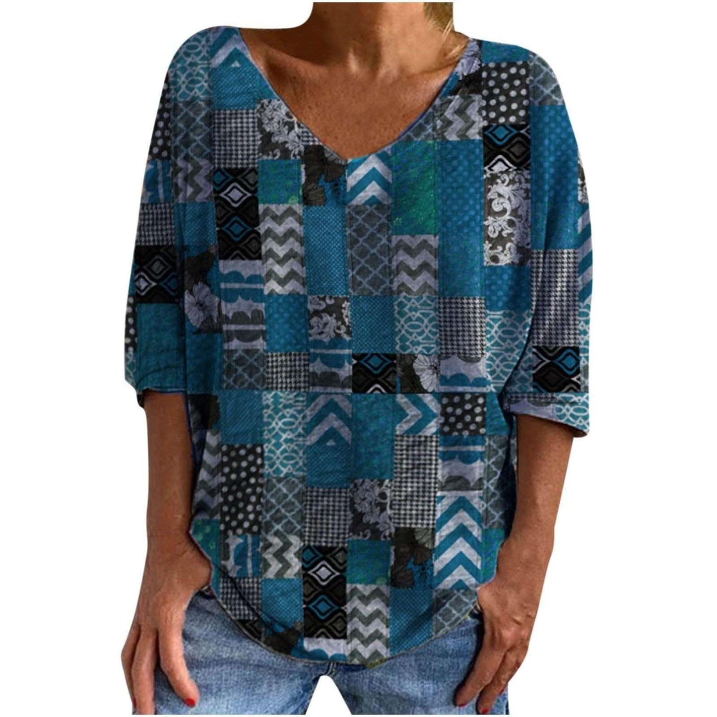 AzuTee - Ethnic Patch Geometric Graphic T Shirt - MTR210