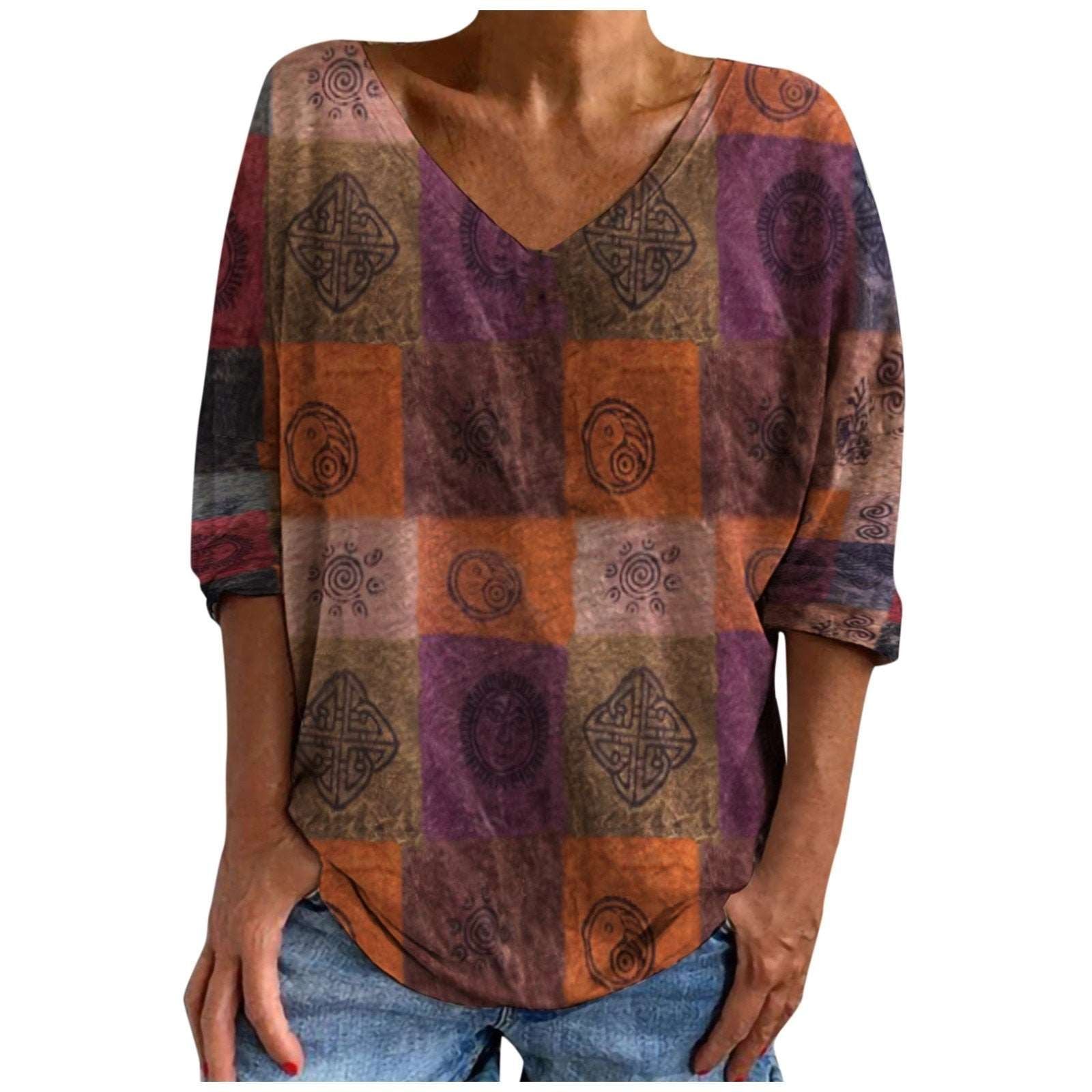 AzuTee - Ethnic Patch Geometric Graphic T Shirt - MTR210