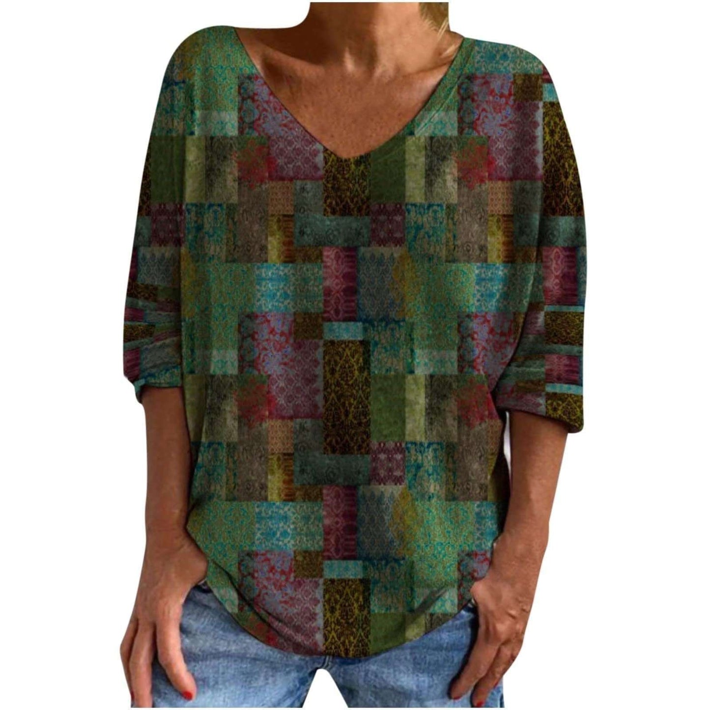 AzuTee - Ethnic Patch Geometric Graphic T Shirt - MTR210