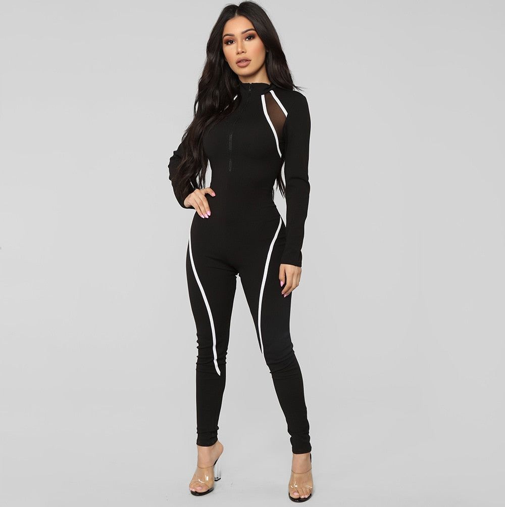 Black Full Sleeve Women Sports Jumpsuit - MTR210