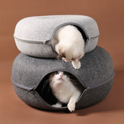 CatCave - Interactive Basket Natural Felt Cuddly Cat Cave Bed - MTR210