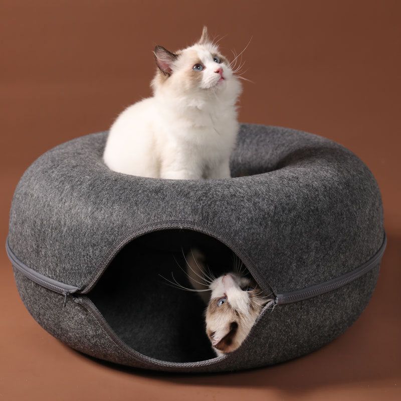 CatCave - Interactive Basket Natural Felt Cuddly Cat Cave Bed - MTR210