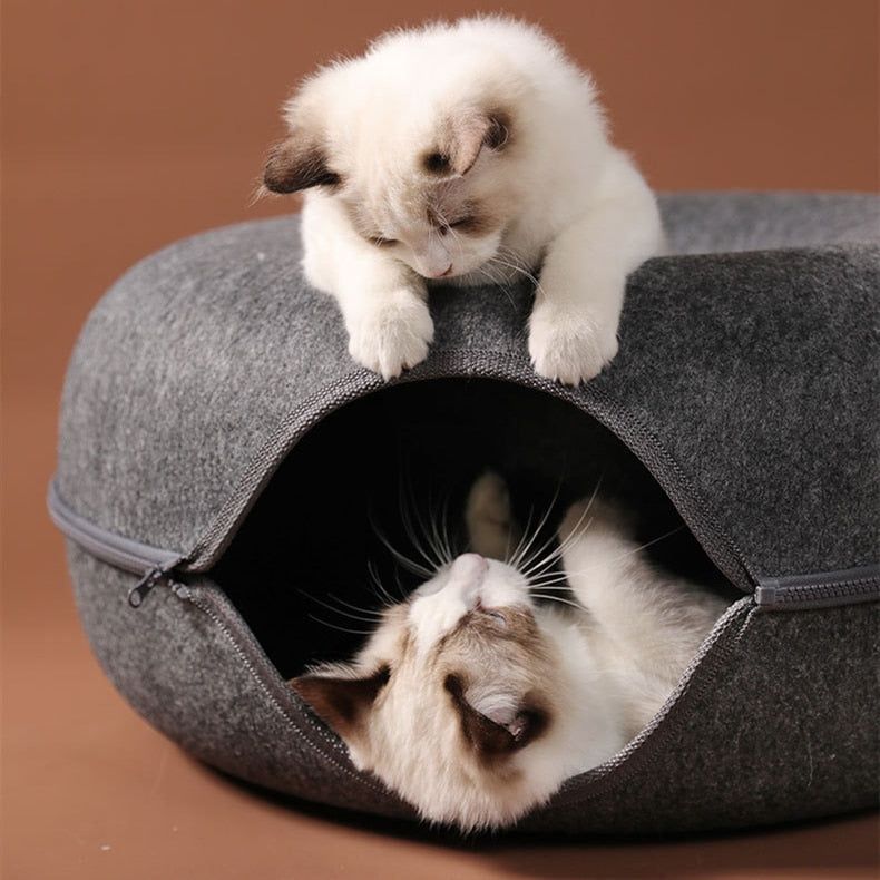 CatCave - Interactive Basket Natural Felt Cuddly Cat Cave Bed - MTR210