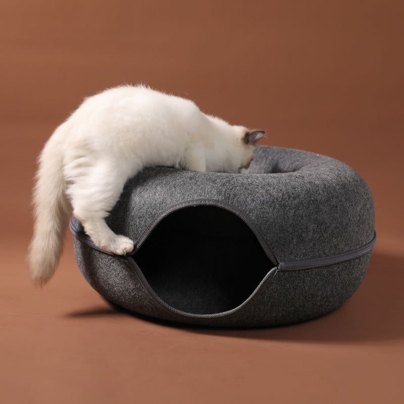 CatCave - Interactive Basket Natural Felt Cuddly Cat Cave Bed - MTR210