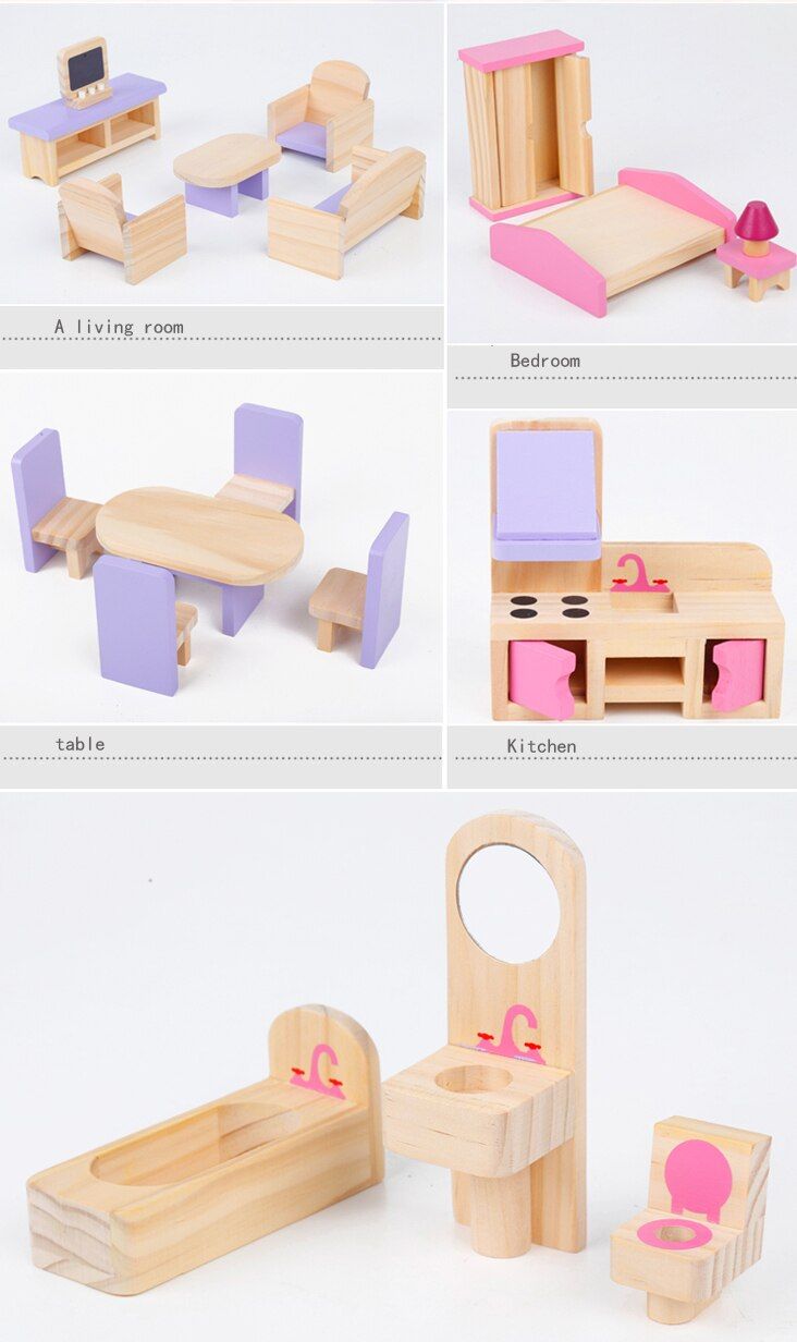 Wooden Dollhouse W/ Furniture - MTR210