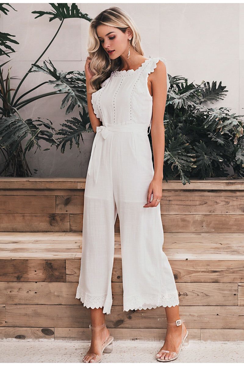 Linen Ruffled Embroidered Jumpsuit - MTR210