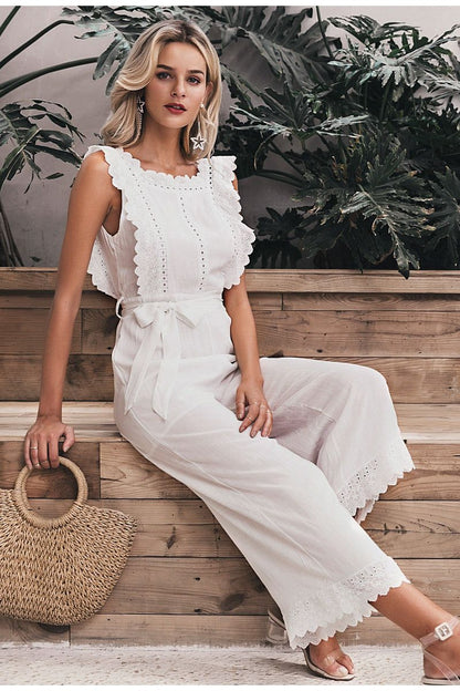 Linen Ruffled Embroidered Jumpsuit - MTR210