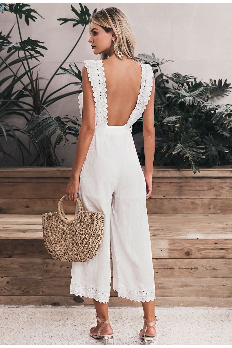 Linen Ruffled Embroidered Jumpsuit - MTR210