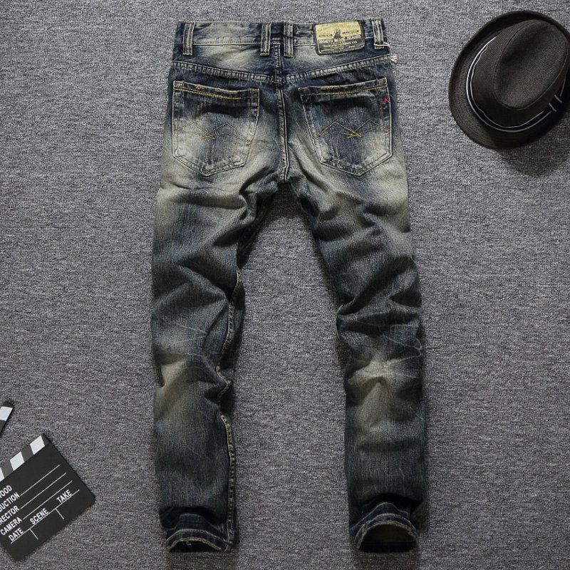 Men Jeans Vintage Retro Style Slim Fit Ripped Jeans - MTR210