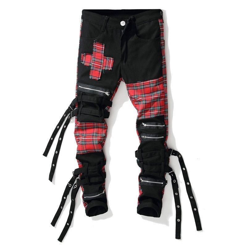 Men's Plaid Patchwork Skinny Jeans - MTR210