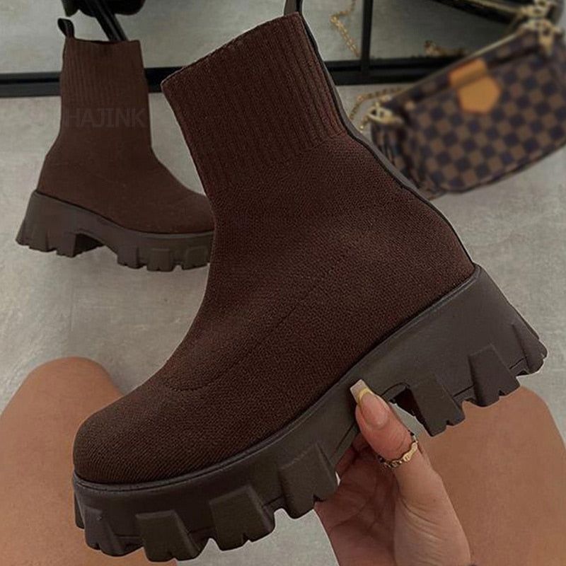 Platform Sock Fall Boots - MTR210