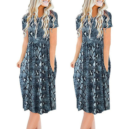 Printed Round Neck Fashion Casual Dress - MTR210