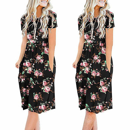 Printed Round Neck Fashion Casual Dress - MTR210