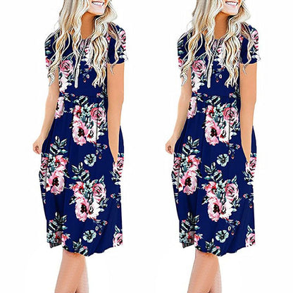 Printed Round Neck Fashion Casual Dress - MTR210