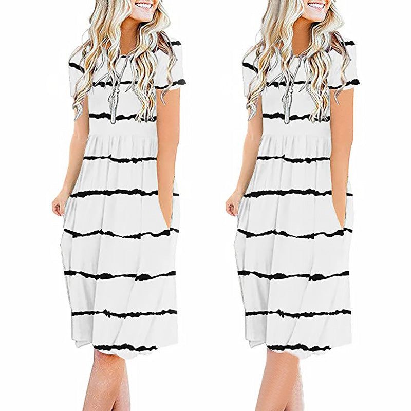 Printed Round Neck Fashion Casual Dress - MTR210