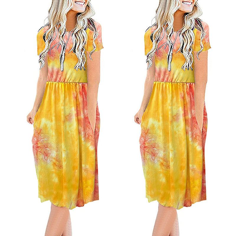 Printed Round Neck Fashion Casual Dress - MTR210