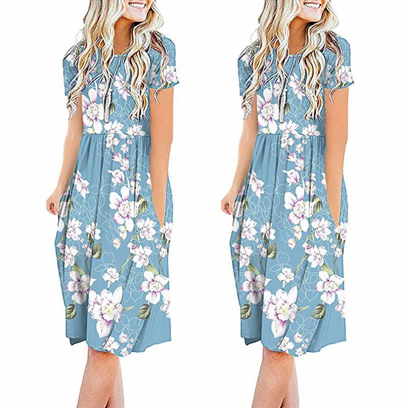 Printed Round Neck Fashion Casual Dress - MTR210