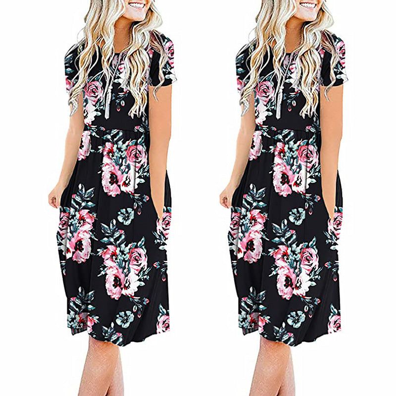 Printed Round Neck Fashion Casual Dress - MTR210