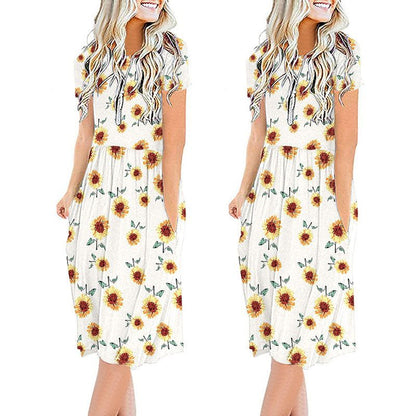 Printed Round Neck Fashion Casual Dress - MTR210