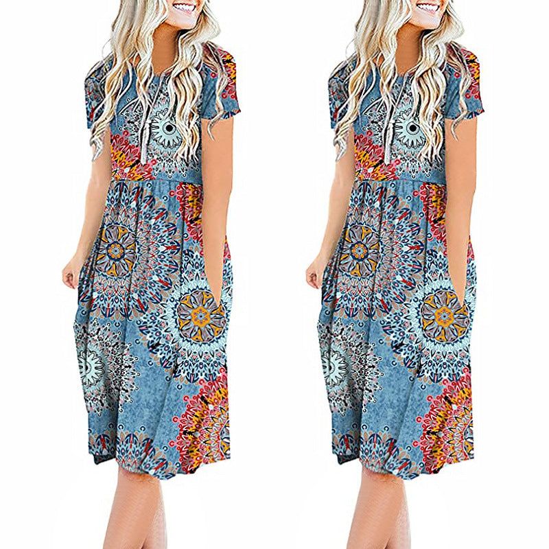 Printed Round Neck Fashion Casual Dress - MTR210