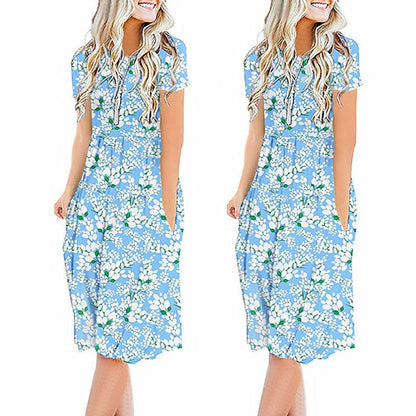 Printed Round Neck Fashion Casual Dress - MTR210