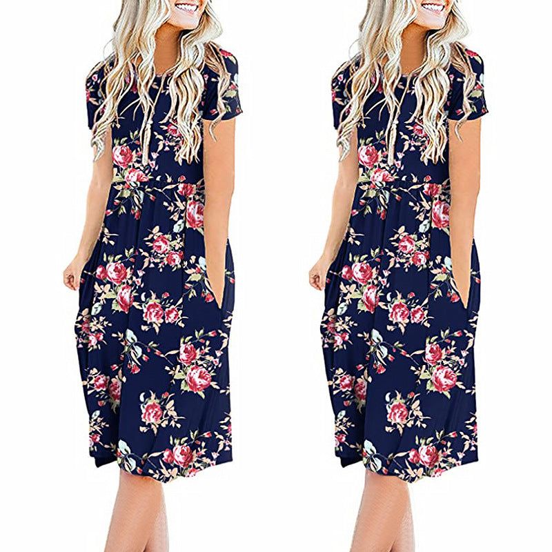 Printed Round Neck Fashion Casual Dress - MTR210