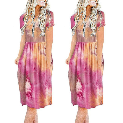 Printed Round Neck Fashion Casual Dress - MTR210