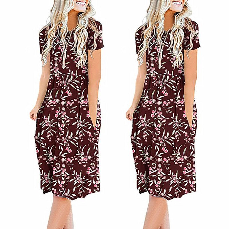 Printed Round Neck Fashion Casual Dress - MTR210