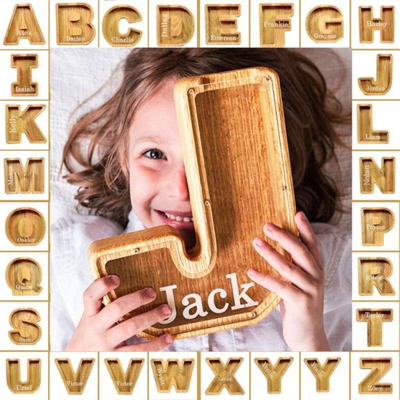 WOODEN ALPHABET PIGGY BANK - MTR210