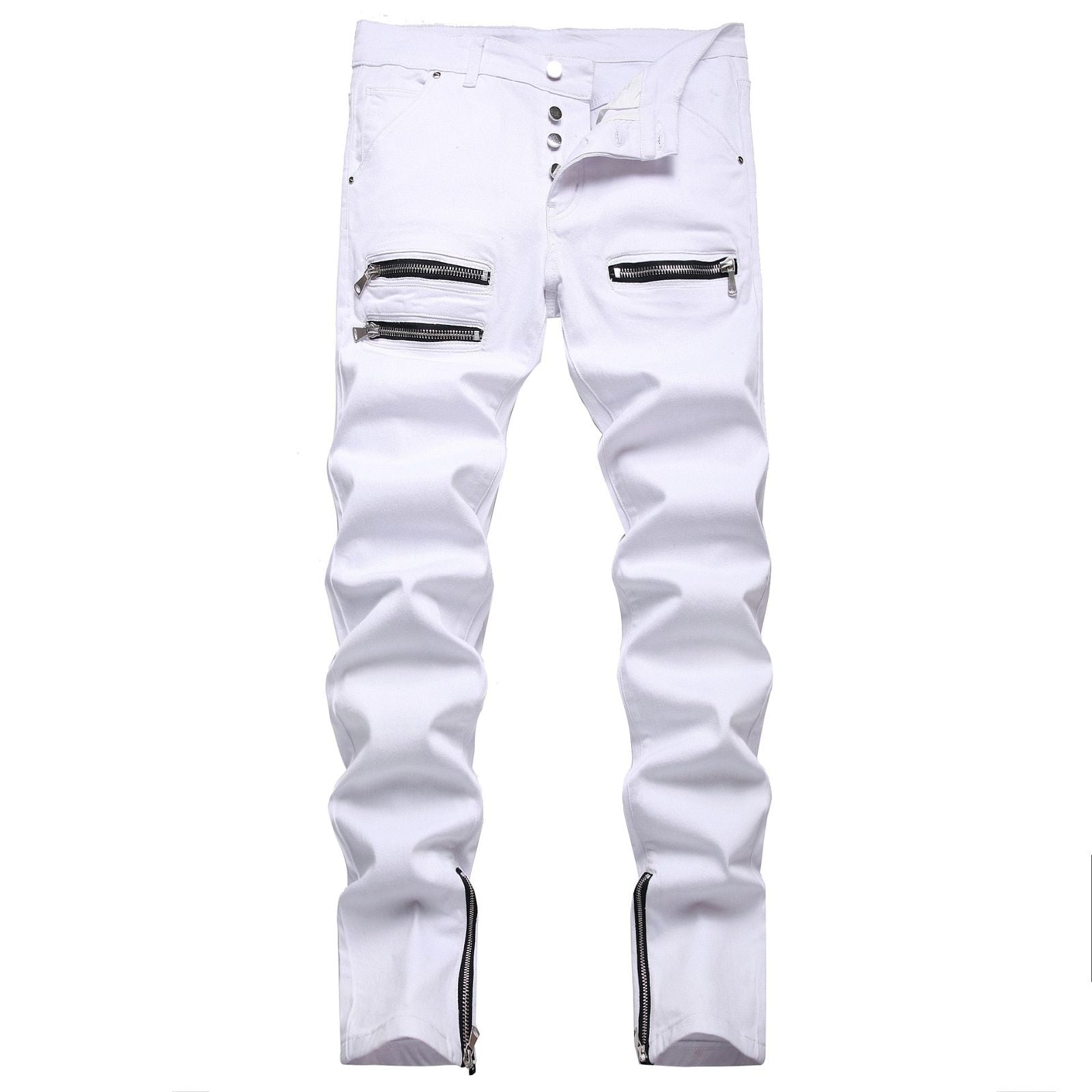 White Tri-Zipper Ripped Skinny Jeans - MTR210