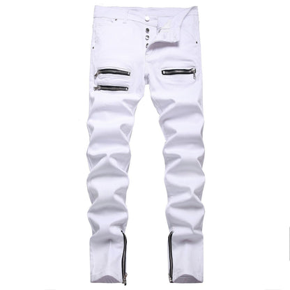 White Tri-Zipper Ripped Skinny Jeans - MTR210