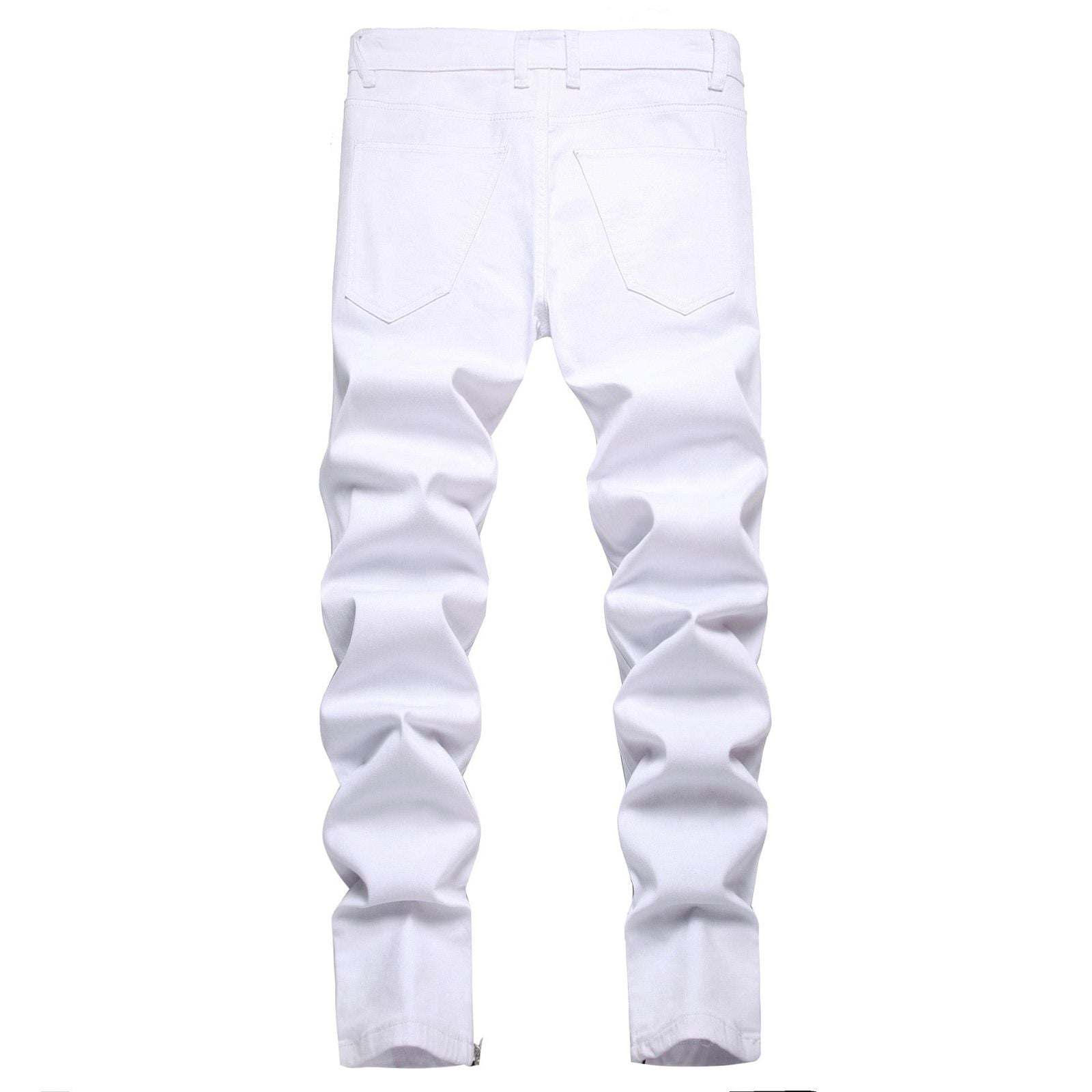 White Tri-Zipper Ripped Skinny Jeans - MTR210