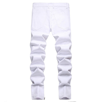 White Tri-Zipper Ripped Skinny Jeans - MTR210